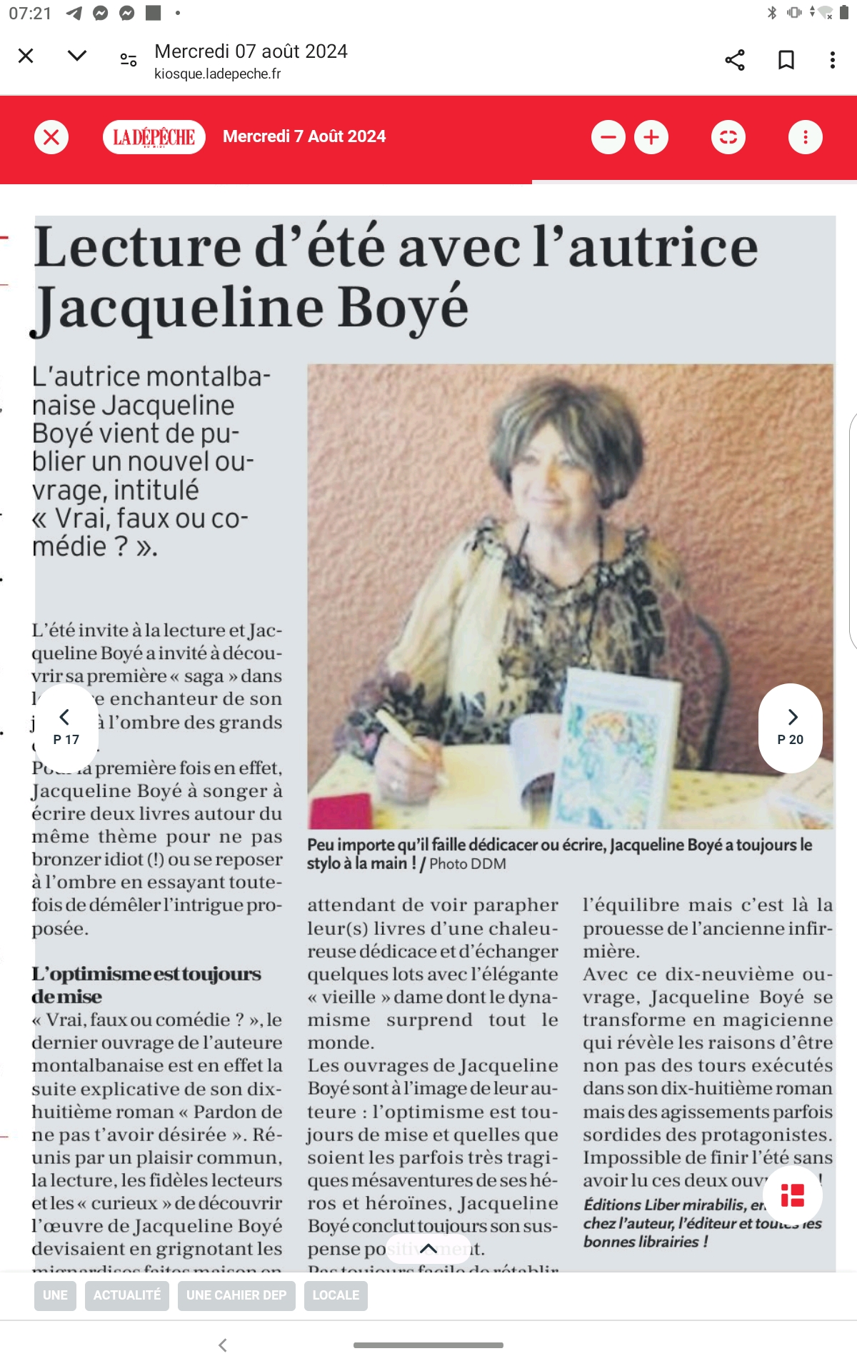 Article de la dépêche du midi pour le roman de Jacqueline Boyé